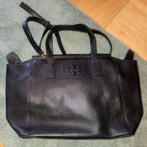 Tory Burch Black Pebbled Leather Tote with Top Handles